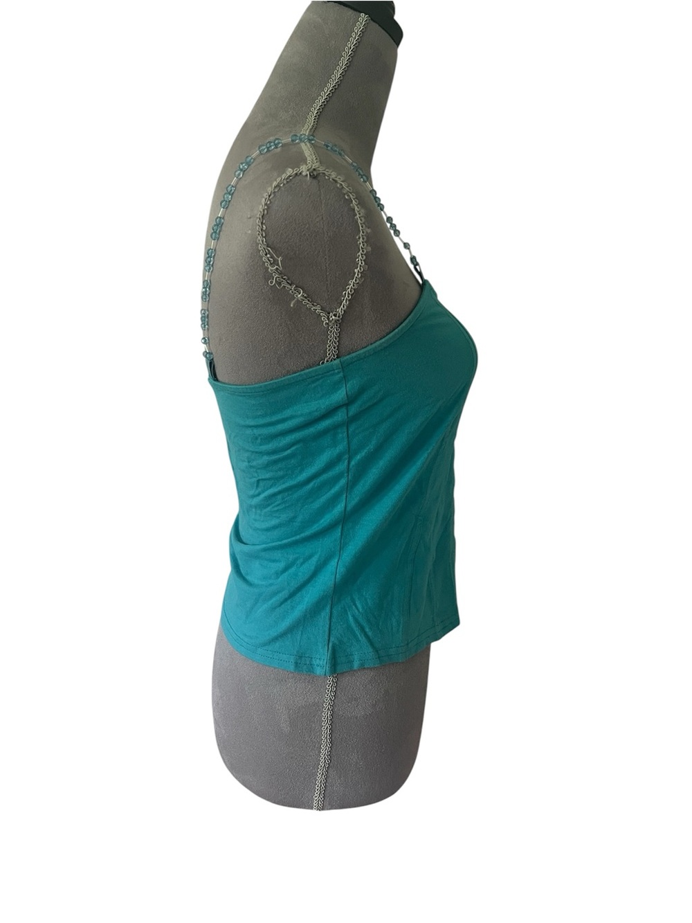 Vintage Newport News Boutique Europa Teal Bustier Tank with Beaded Straps - Picture 2 of 6